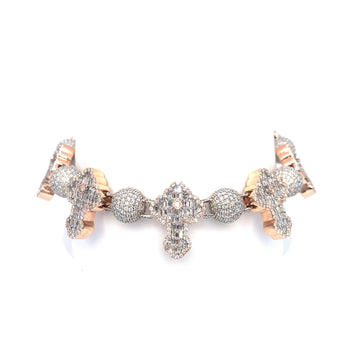 10K Ball and Cross Baguette Diamond Bracelet