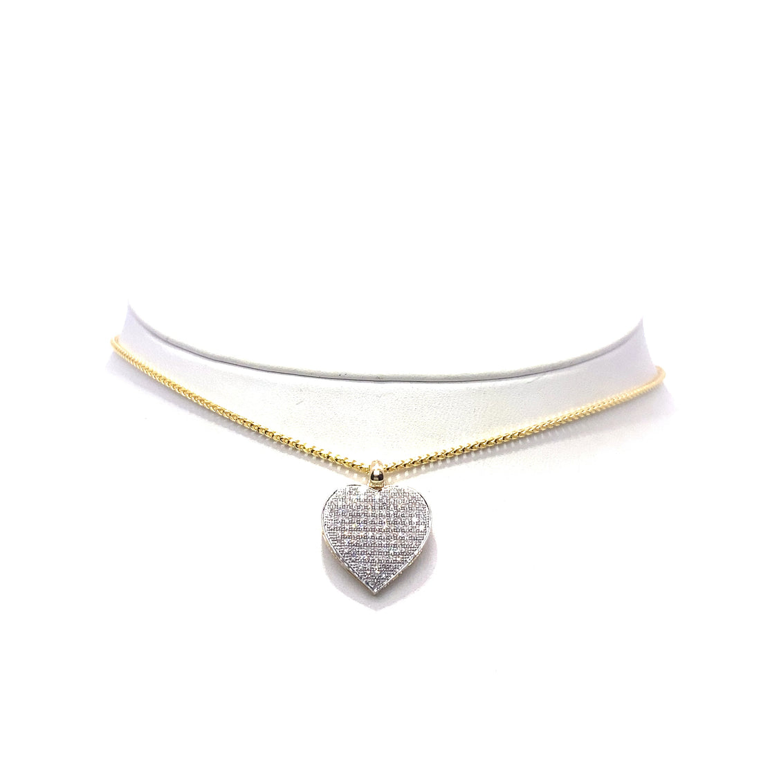 10K Large 2-Tone Micro Diamond Heart Pendant
