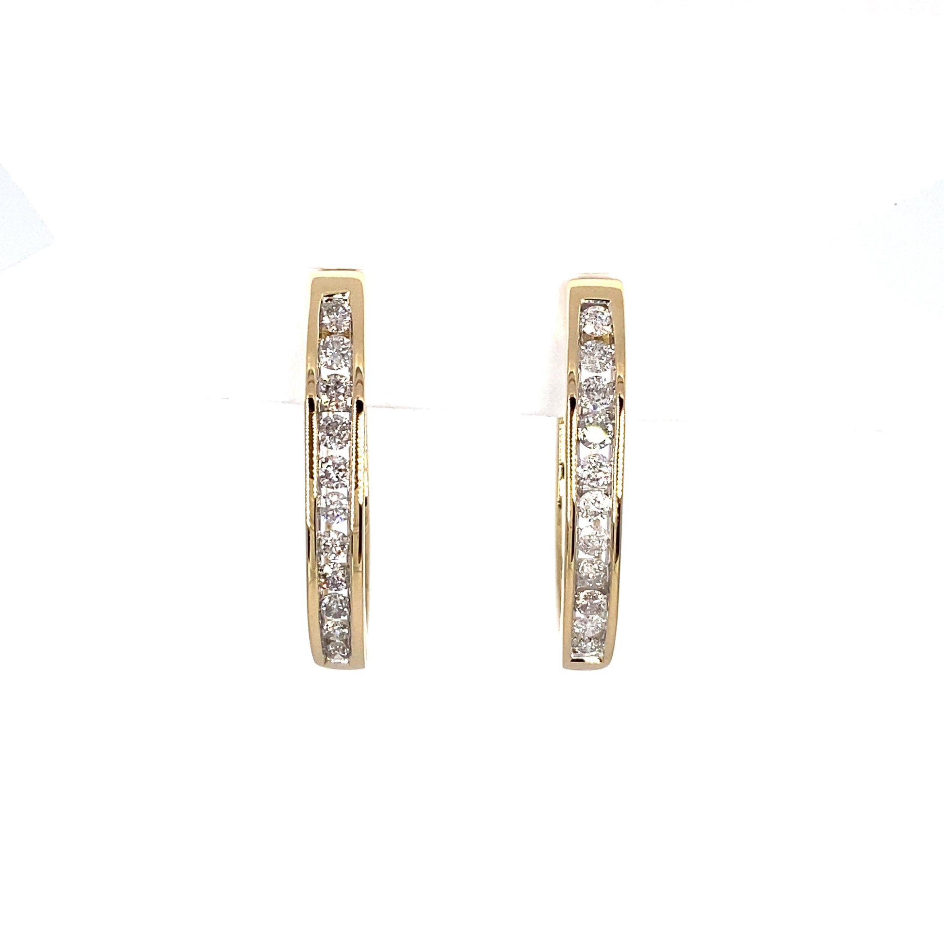 10K Large Channel Set Diamond Hoop Earrings