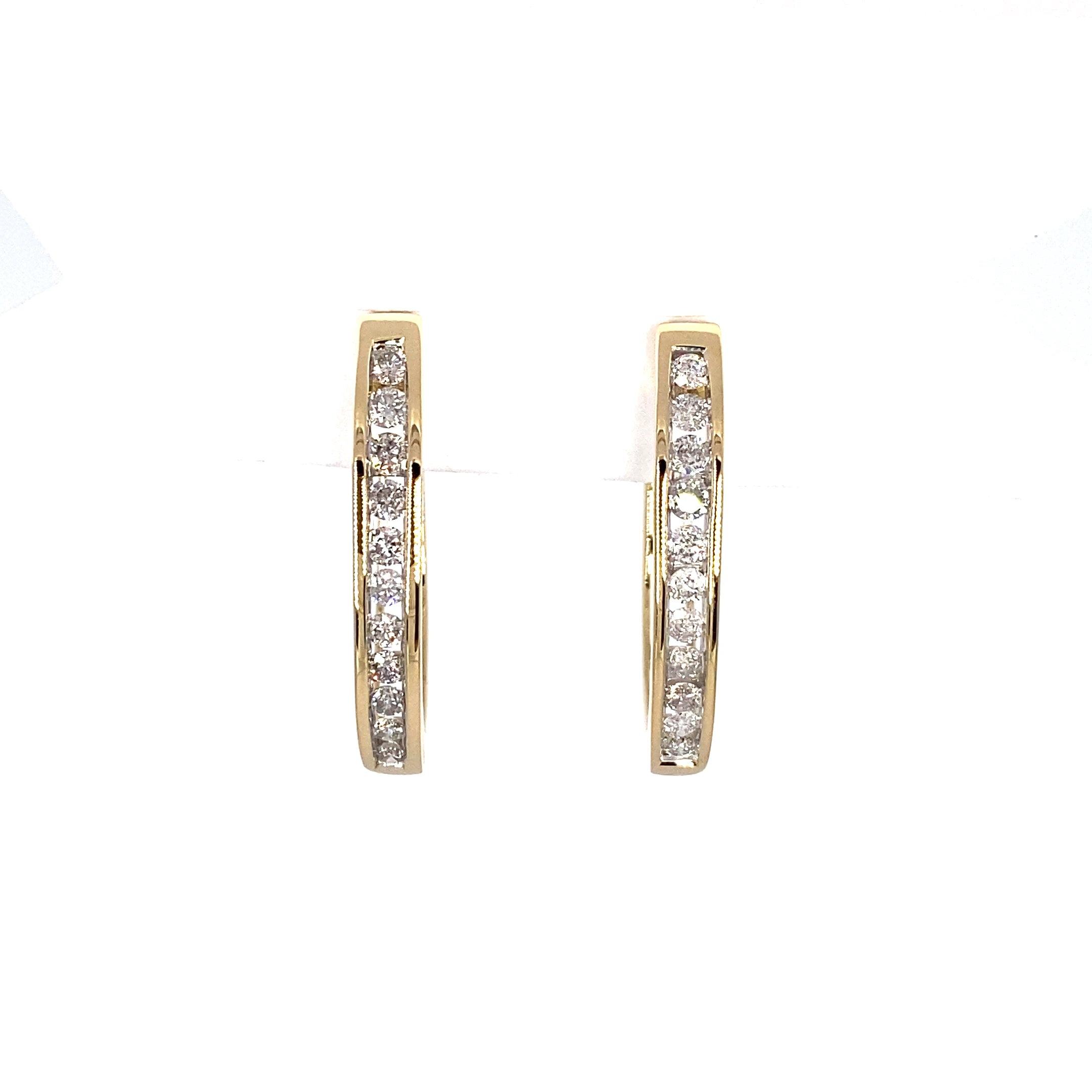 10K Large Channel Set Diamond Hoop Earrings