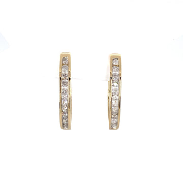 10K Large Channel Set Diamond Hoop Earrings
