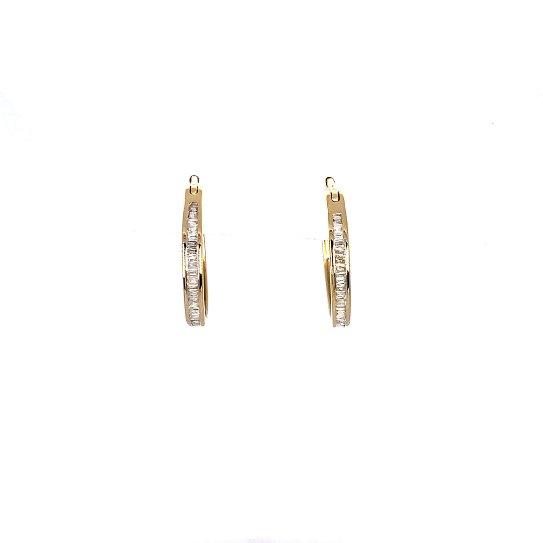 10K Small Channel Set Baguette Diamond Hoop Earrings