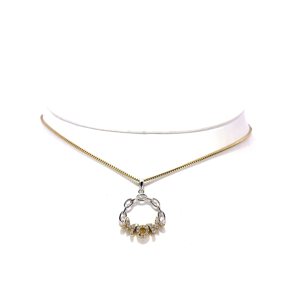 14K 2-Tone Diamond “MOM” Pendant