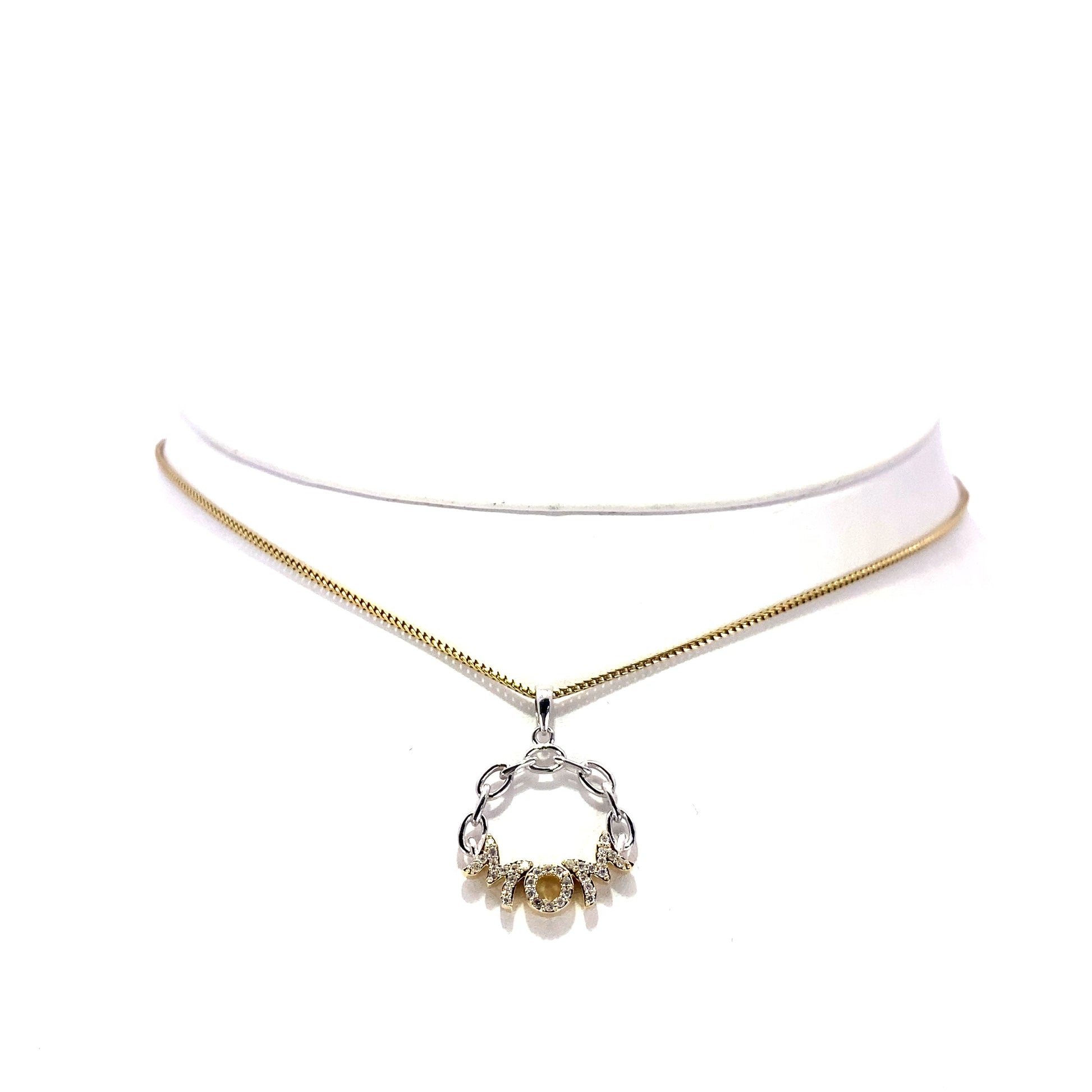 14K 2-Tone Diamond “MOM” Pendant