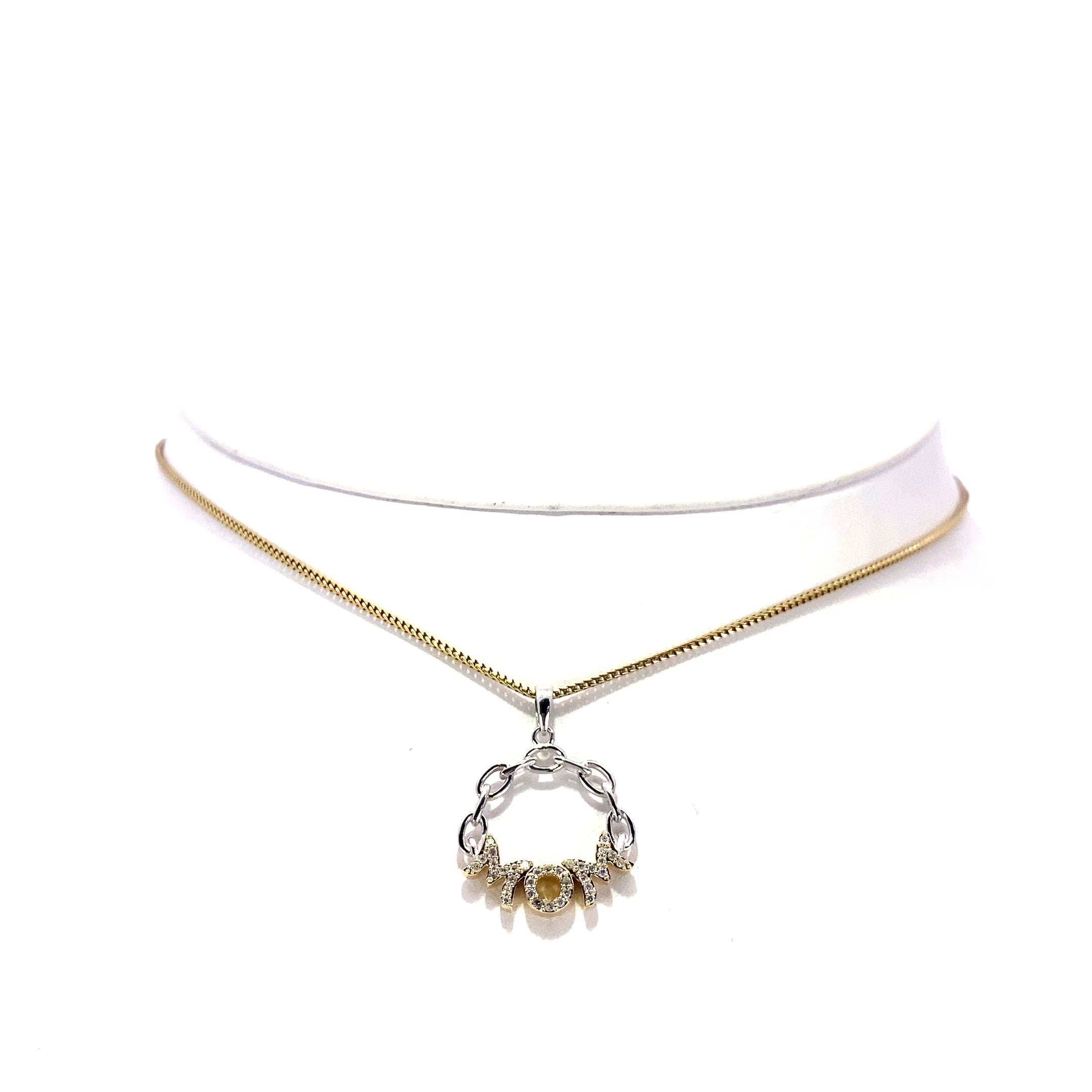 14K 2-Tone Diamond “MOM” Pendant