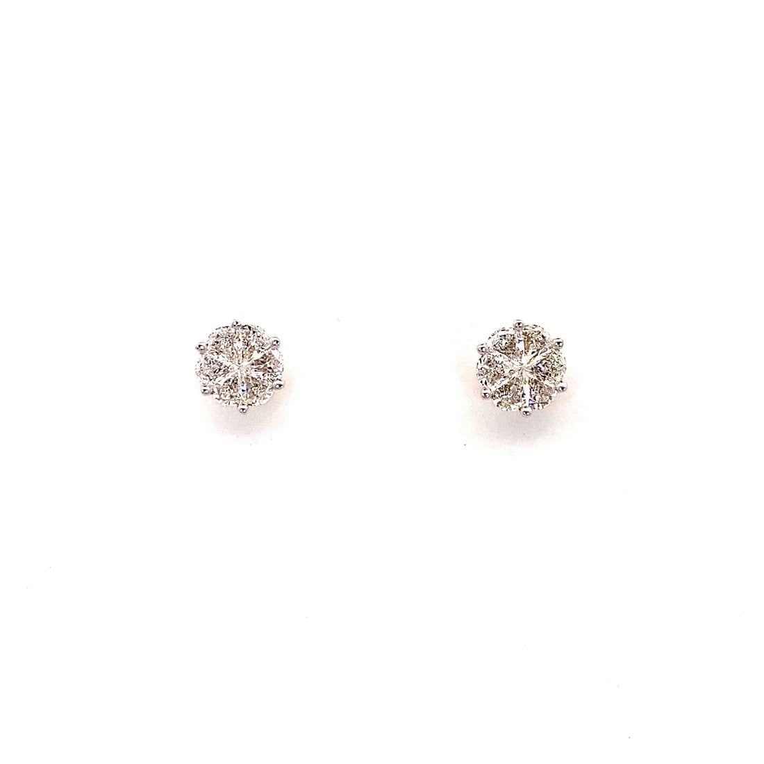 14K 2-Tone Round Style Trillion Diamond Earrings