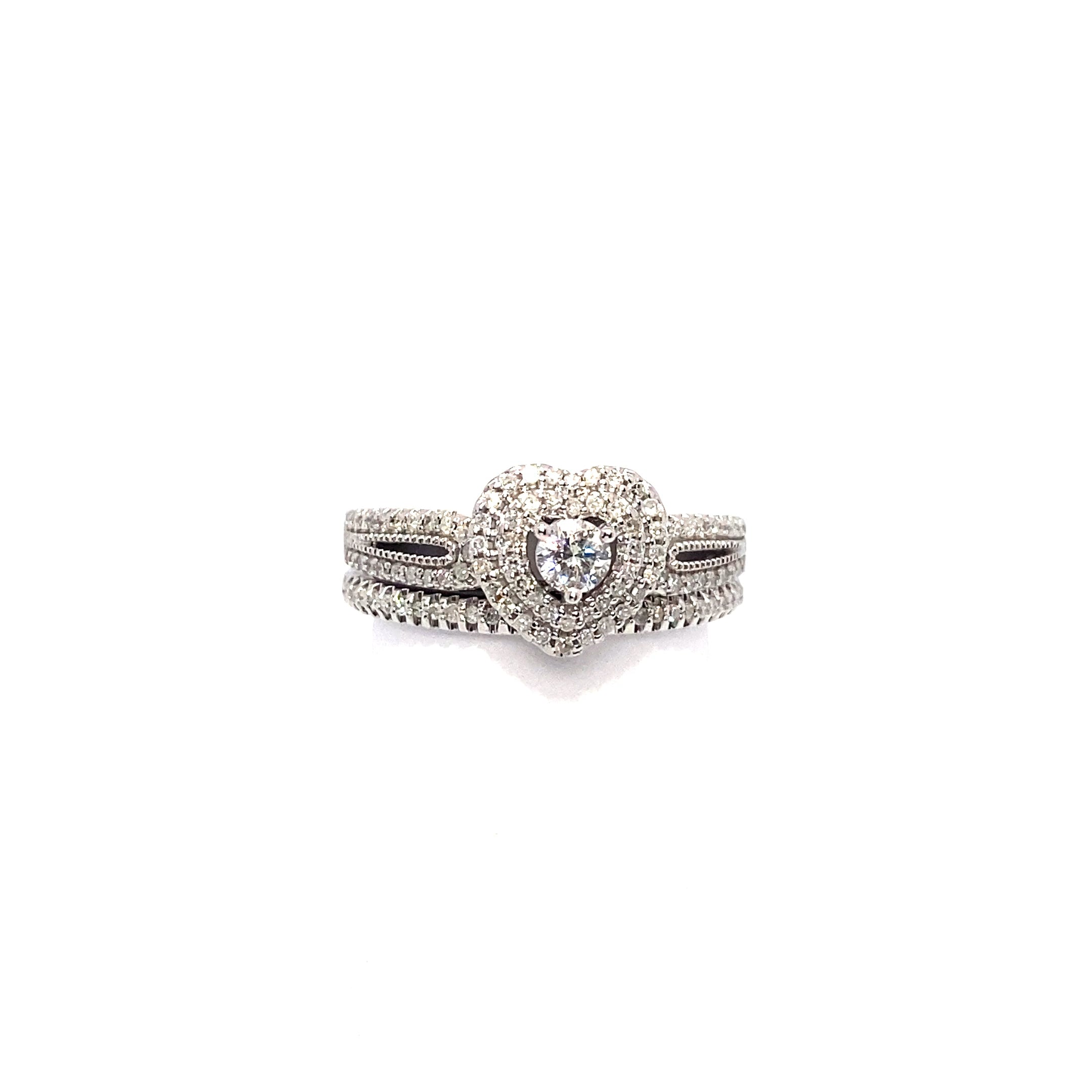 14K Center Diamond Ring with Diamond Band