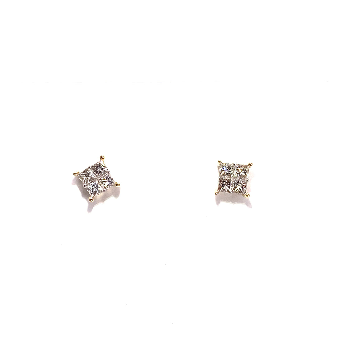 14K Quad Cushion Diamond Earring