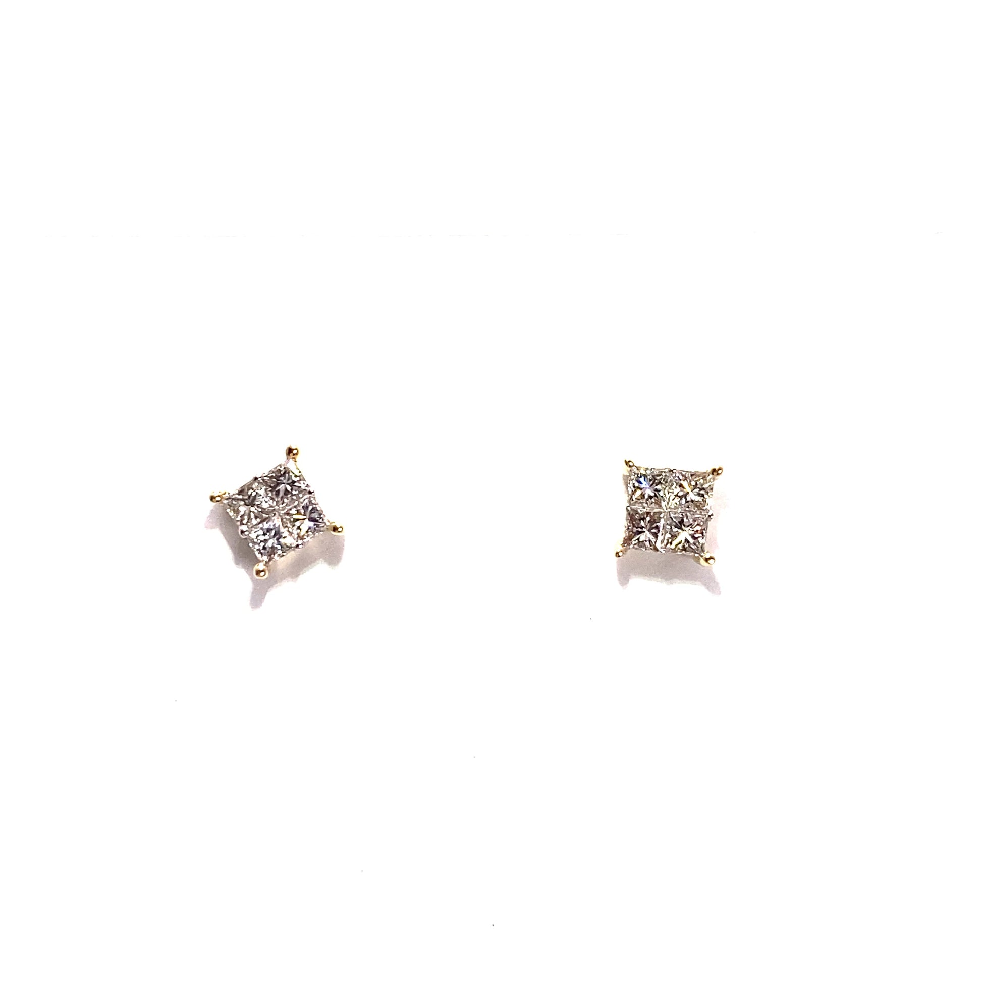 14K Quad Cushion Diamond Earring