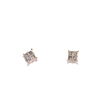 14K Quad Cushion Diamond Earring