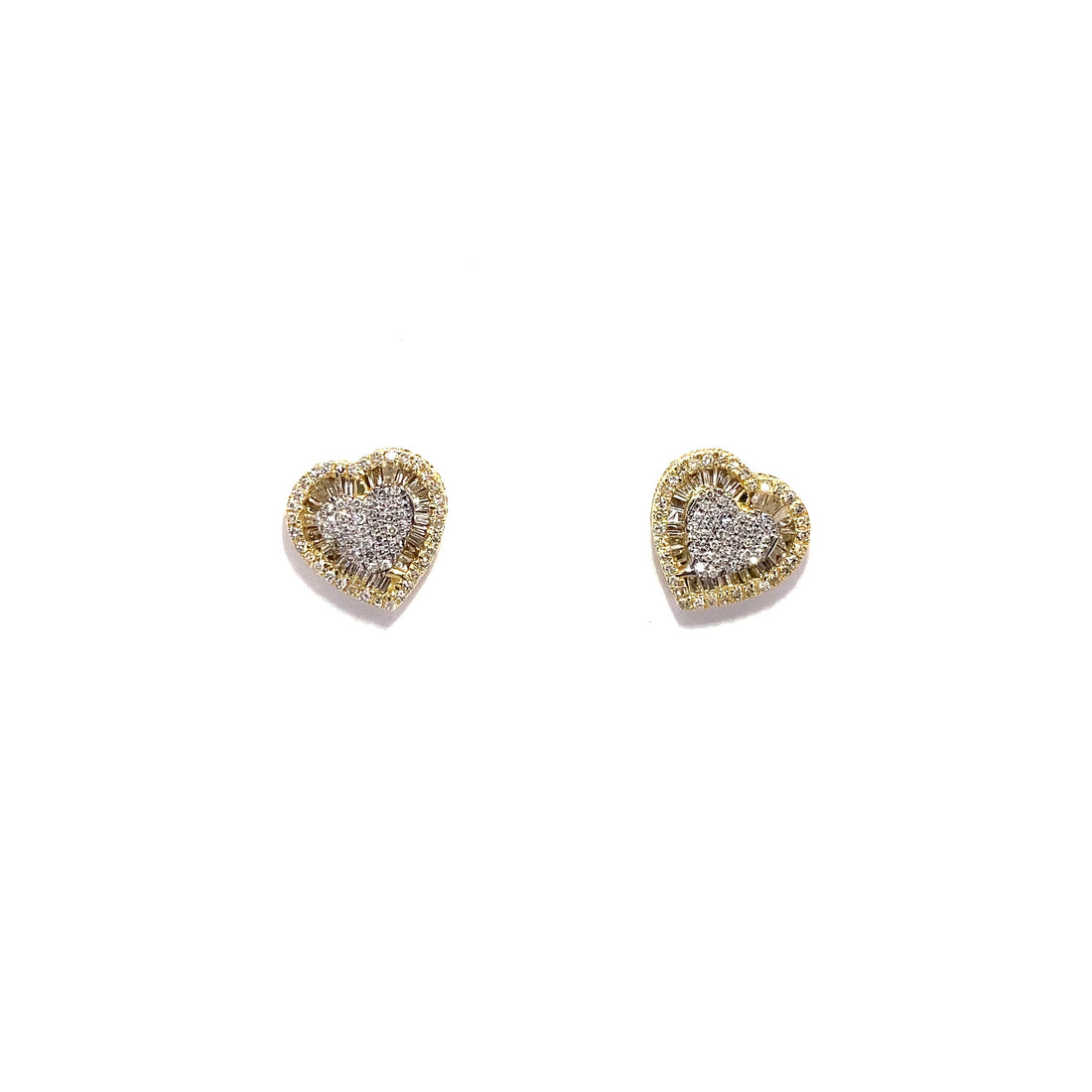 Baguette & Round Hybrid Diamond 2-Tone Heart Earrings