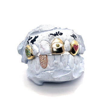 Exotic Custom Permanent Grillz Style  – 3 Top – 1 Bottom