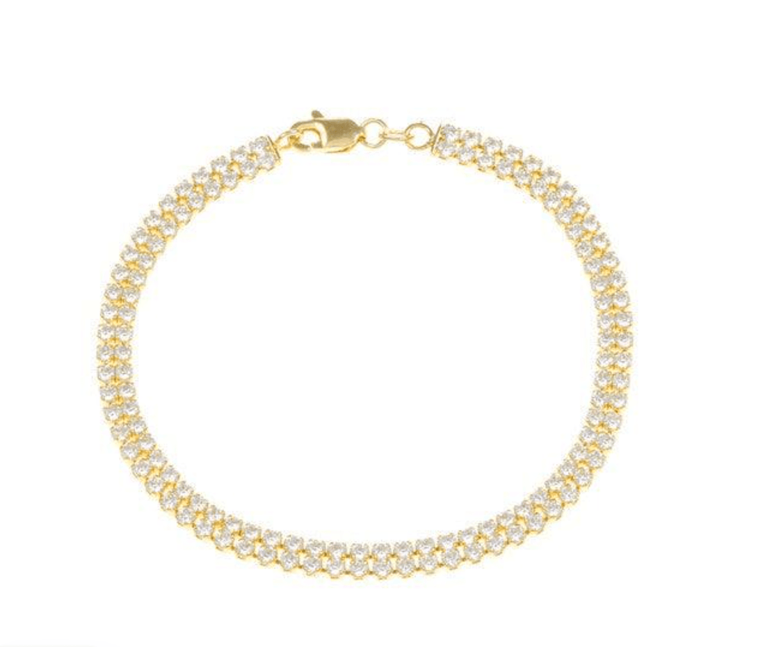 2 Row CZ Silver Gold Plated Tennis Bracelet