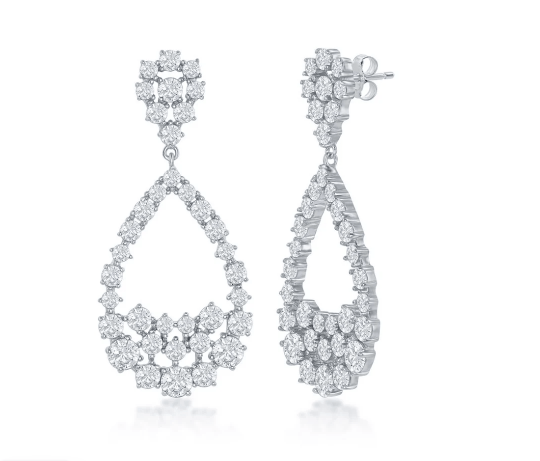 Pear Shaped Silver CZ Earrings