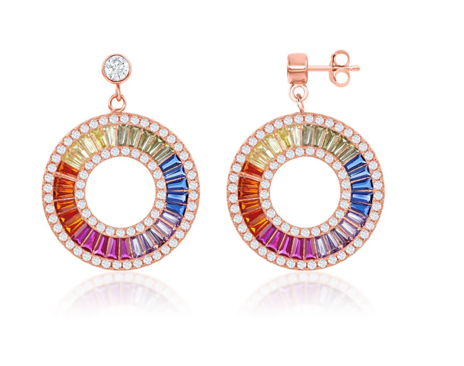 Rainbow Baguette CZ Earrings