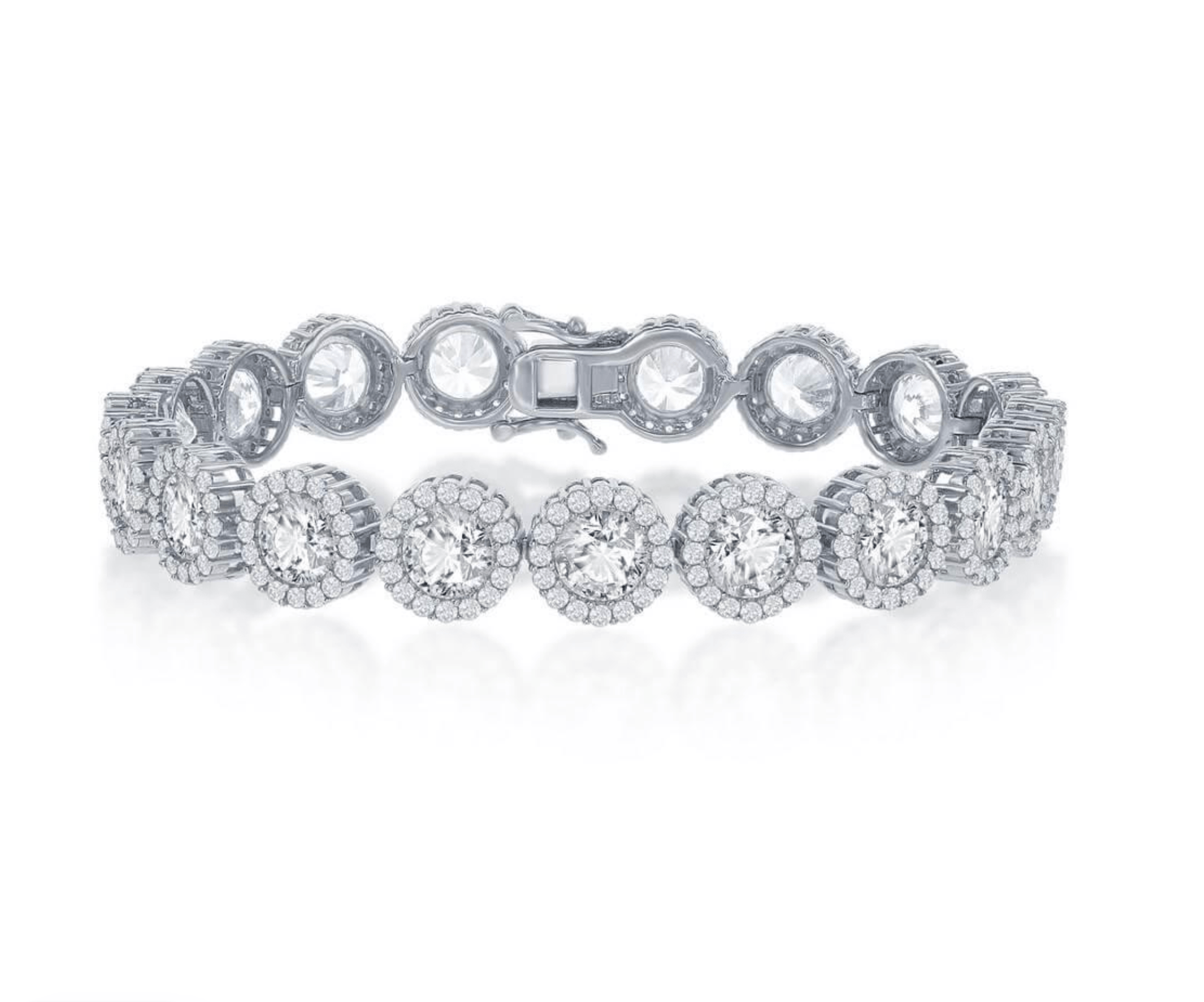 Round Halo Link Silver CZ Bracelet