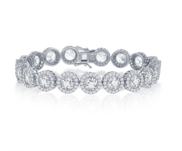 Round Halo Link Silver CZ Bracelet