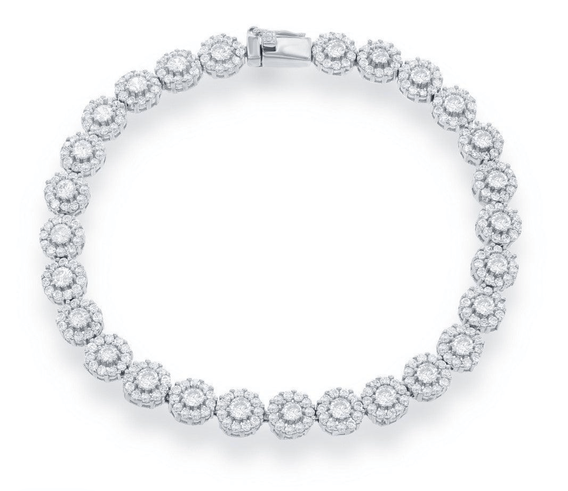 Round Link Silver CZ Tennis Bracelet