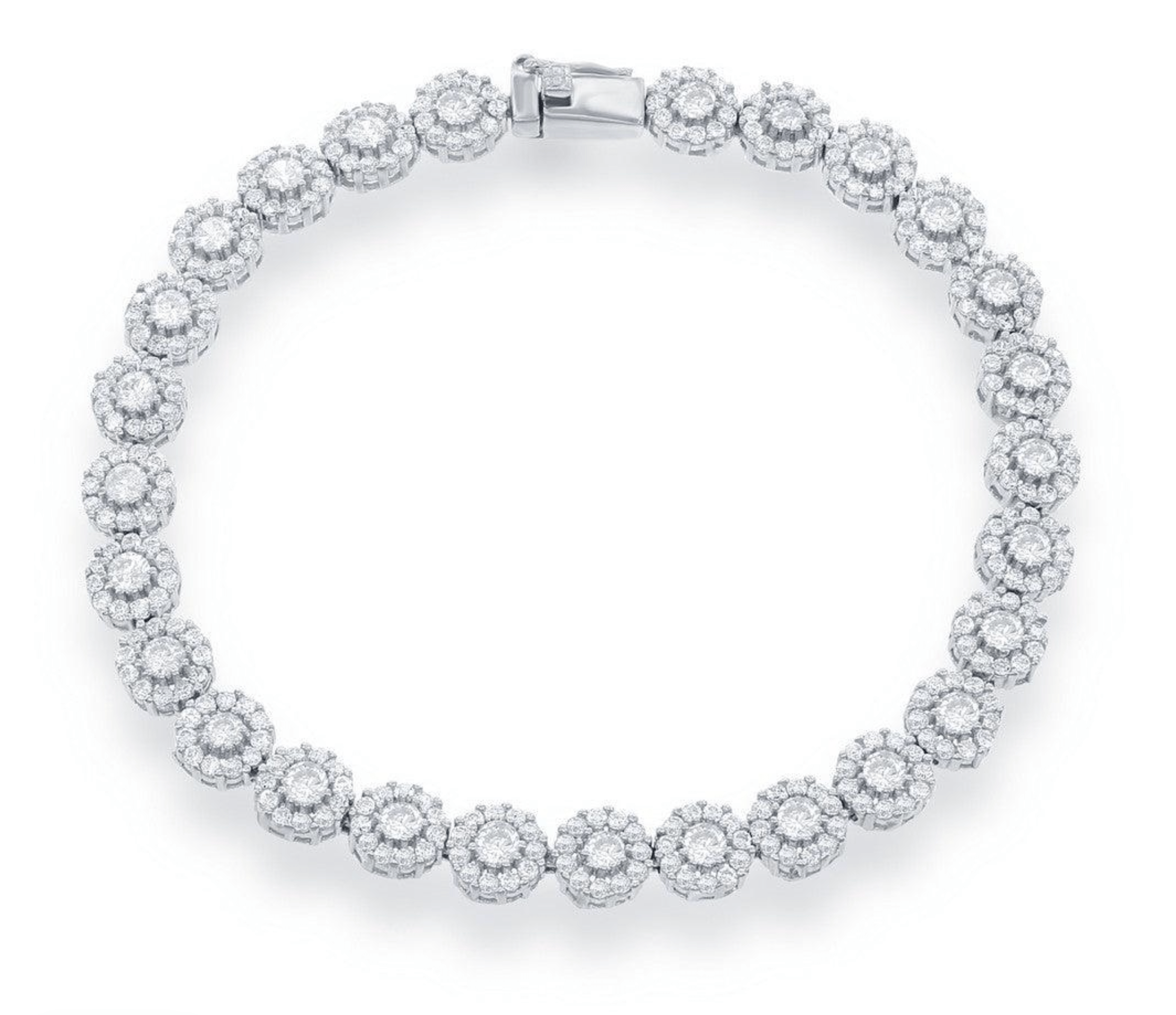 Round Link Silver CZ Tennis Bracelet