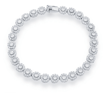 Round Link Silver CZ Tennis Bracelet