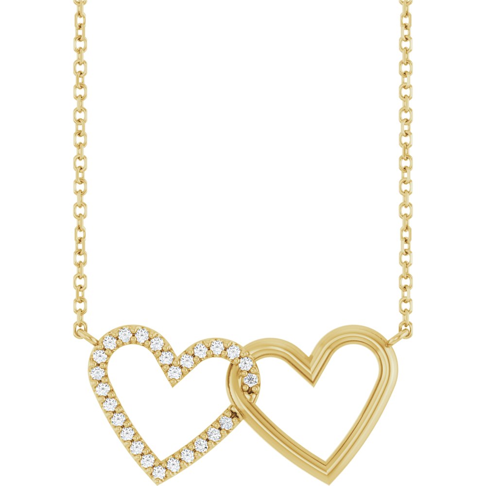 14K Yellow 0.125 CTW Natural Diamond Petite Double Interlocking Heart 16-18″ Necklace