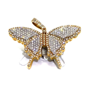14K Large Solid 2-Tone Butterfly Pendant (WYG)