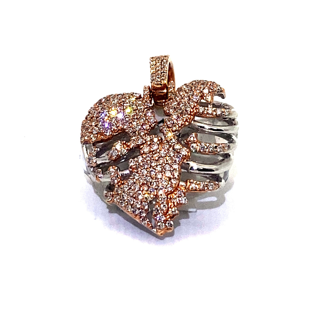 14K Small 2-Tone Skeleton Heart Pendant (WRG)