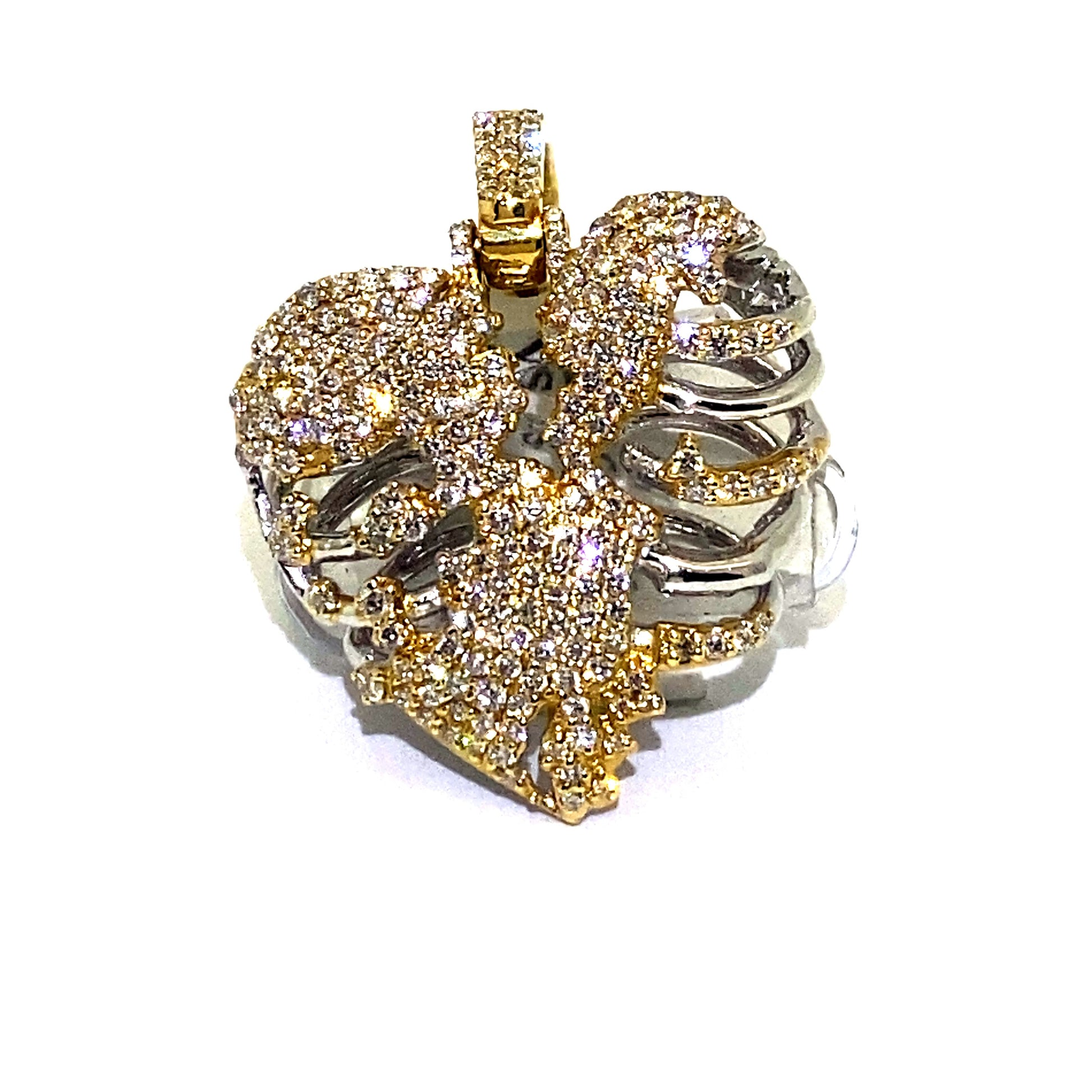14K Small 2-Tone Skeleton Heart Pendant (WYG)