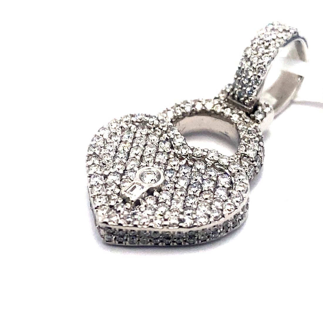 14K Small White Gold Heart Lock Pendant