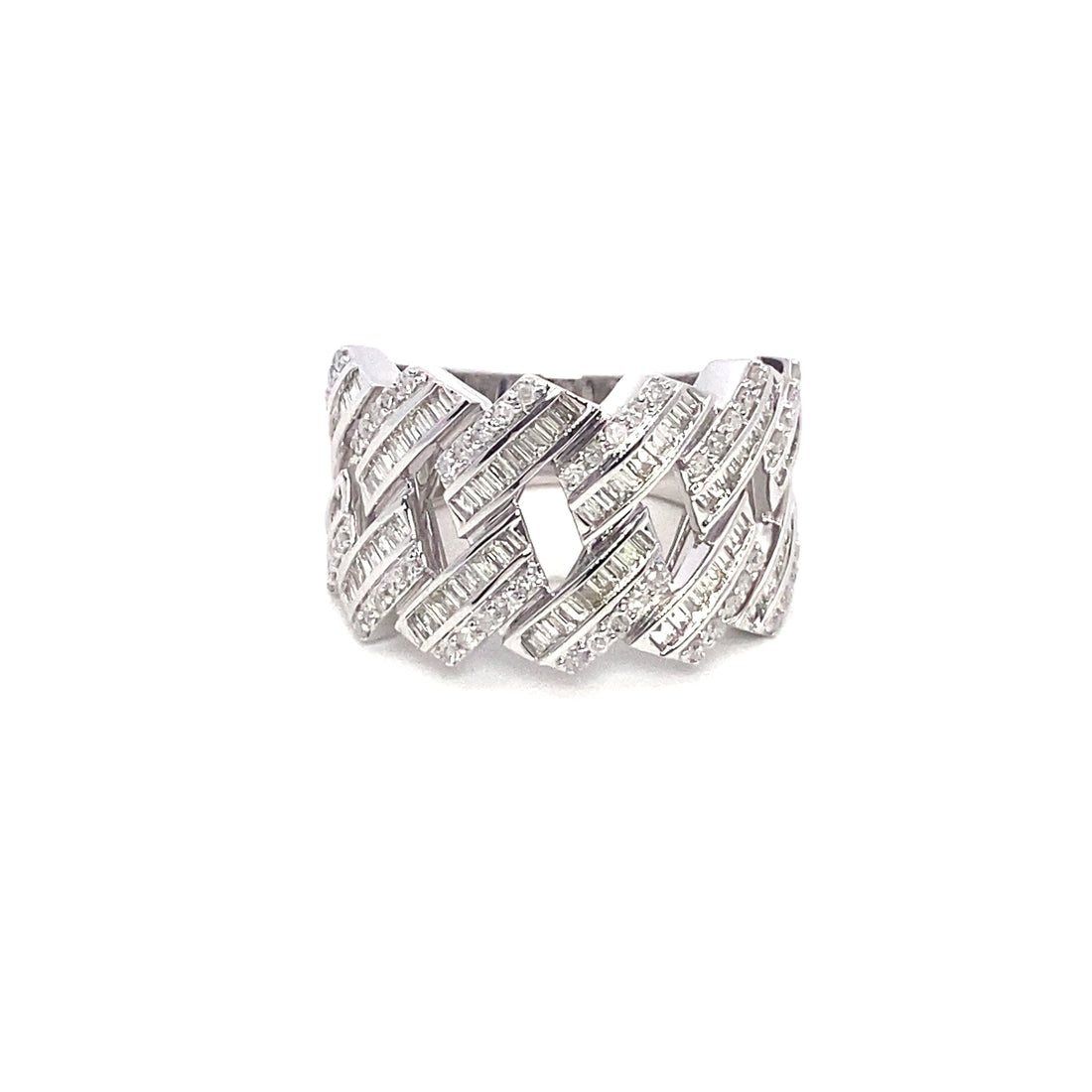 10K – White Gold Cuban Style Diamond Ring
