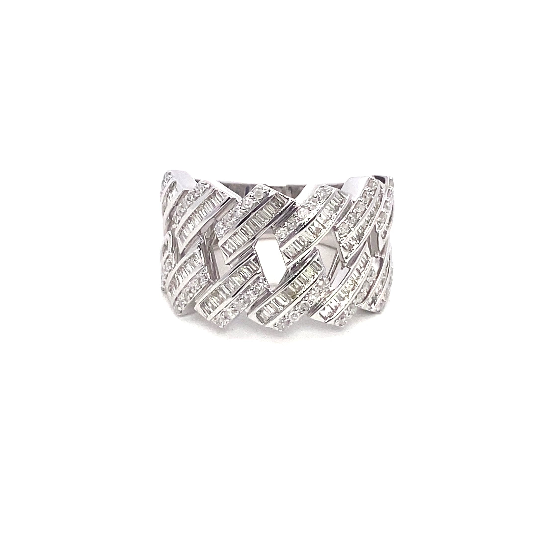 10K – White Gold Cuban Style Diamond Ring